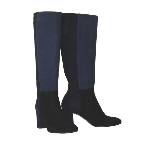 B0 Auth AQUATALIA Quiz 2-Tone Navy & Black Suede Back Zip Knee High Boots Size 7 - Picture 1 of 9